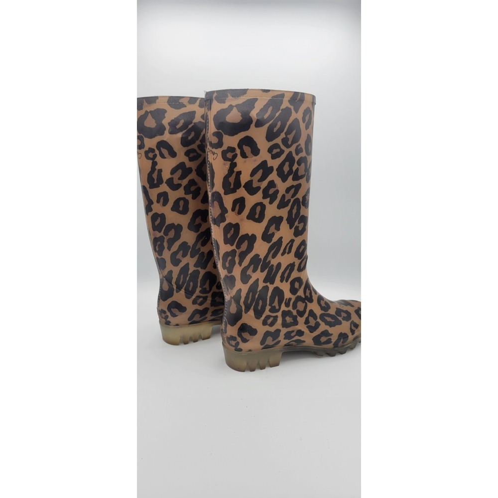 Coach Rain Boots Women 8 Leopard Print Brown Tristee Tall Rubber Lug - Picture 6 of 7